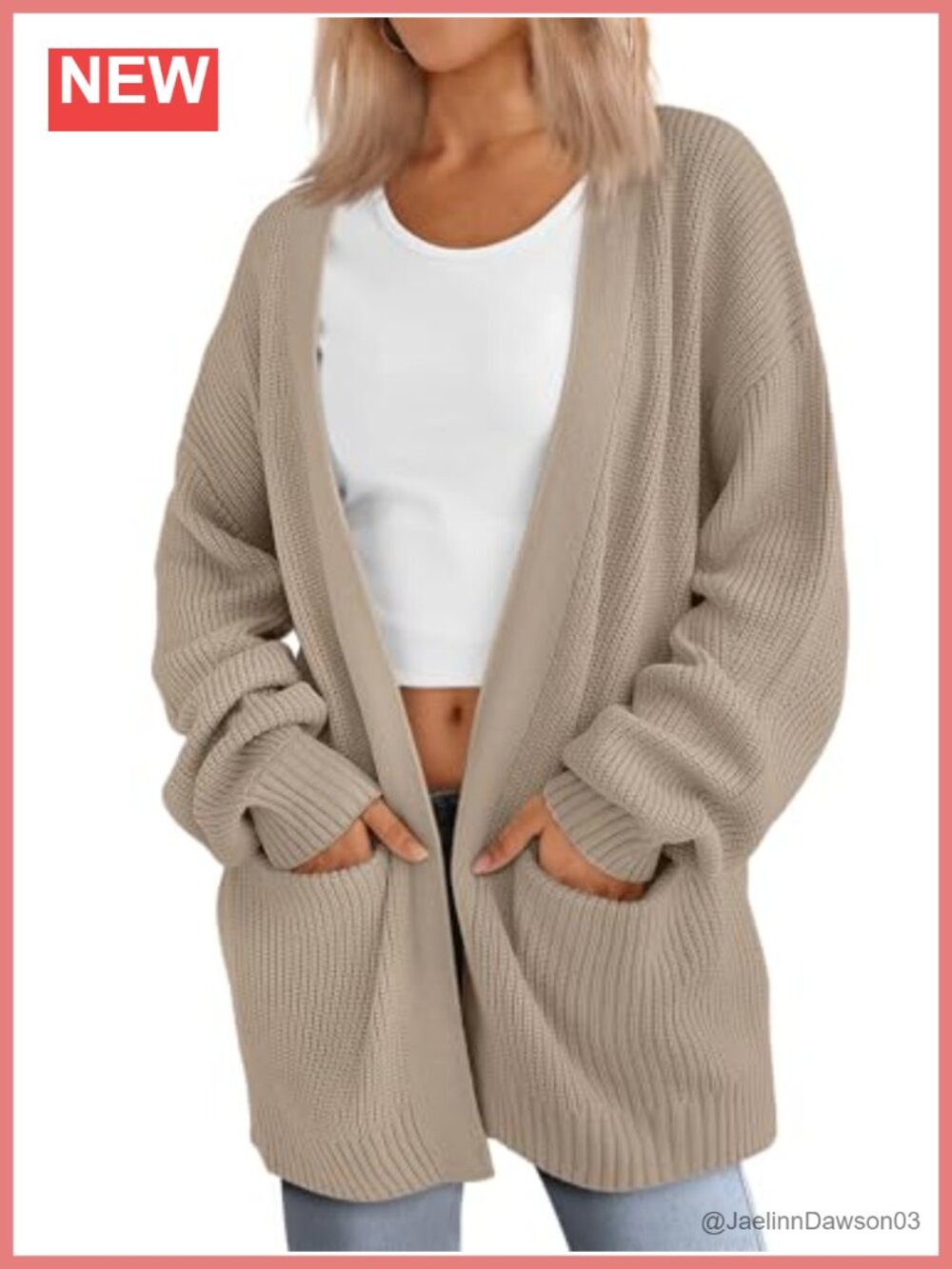 Oversized Knit Cardigan Sweater Pockets Long Sleeves V-Neck